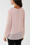 Pleated Long Sleeve Necklace Top For Women  - Dropwear