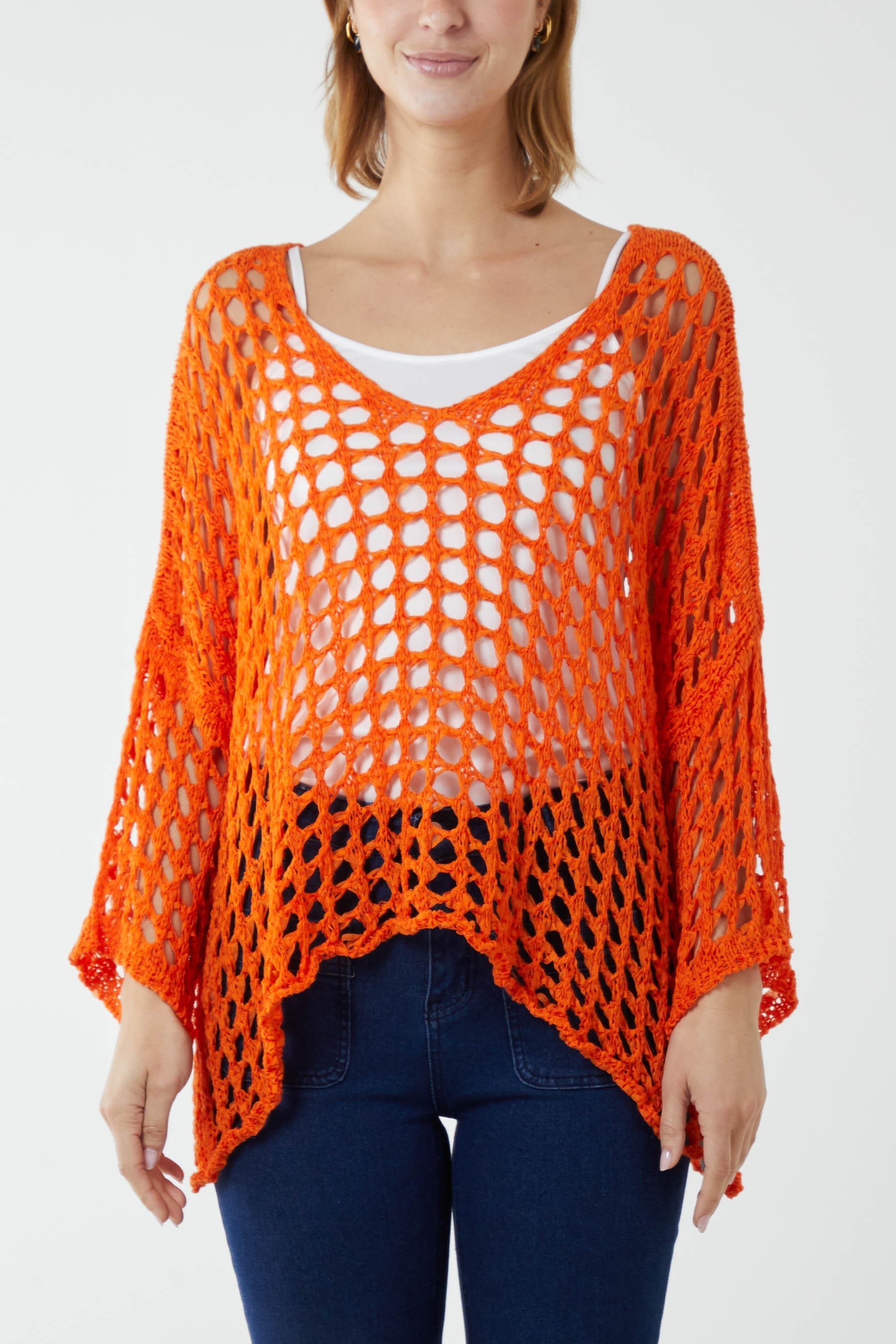 Crochet Round Neck Long Sleeve Top For Women  - Dropwear