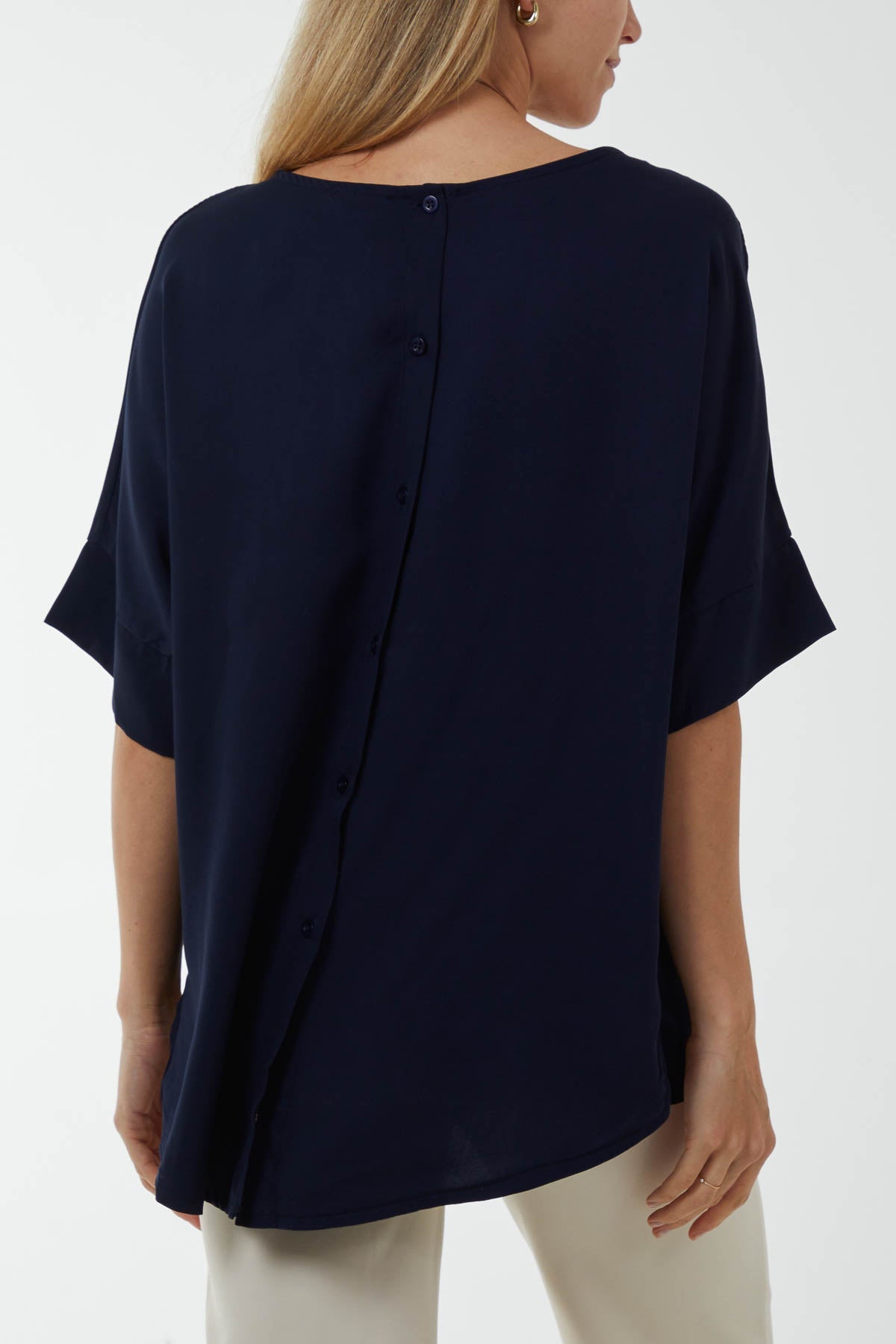 Navy Button Back Asymmetric Necklace Top For Women ONE SIZE - Dropwear