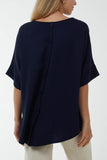 Navy Button Back Asymmetric Necklace Top For Women ONE SIZE - Dropwear