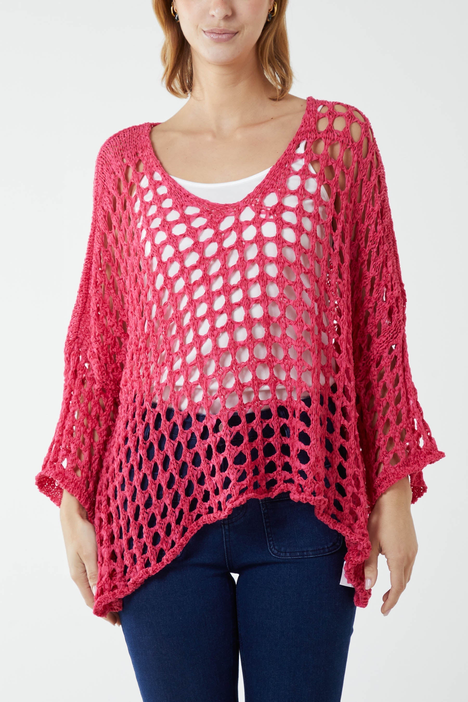 Beige Crochet Round Neck Long Sleeve Top For Women ONE SIZE - Dropwear