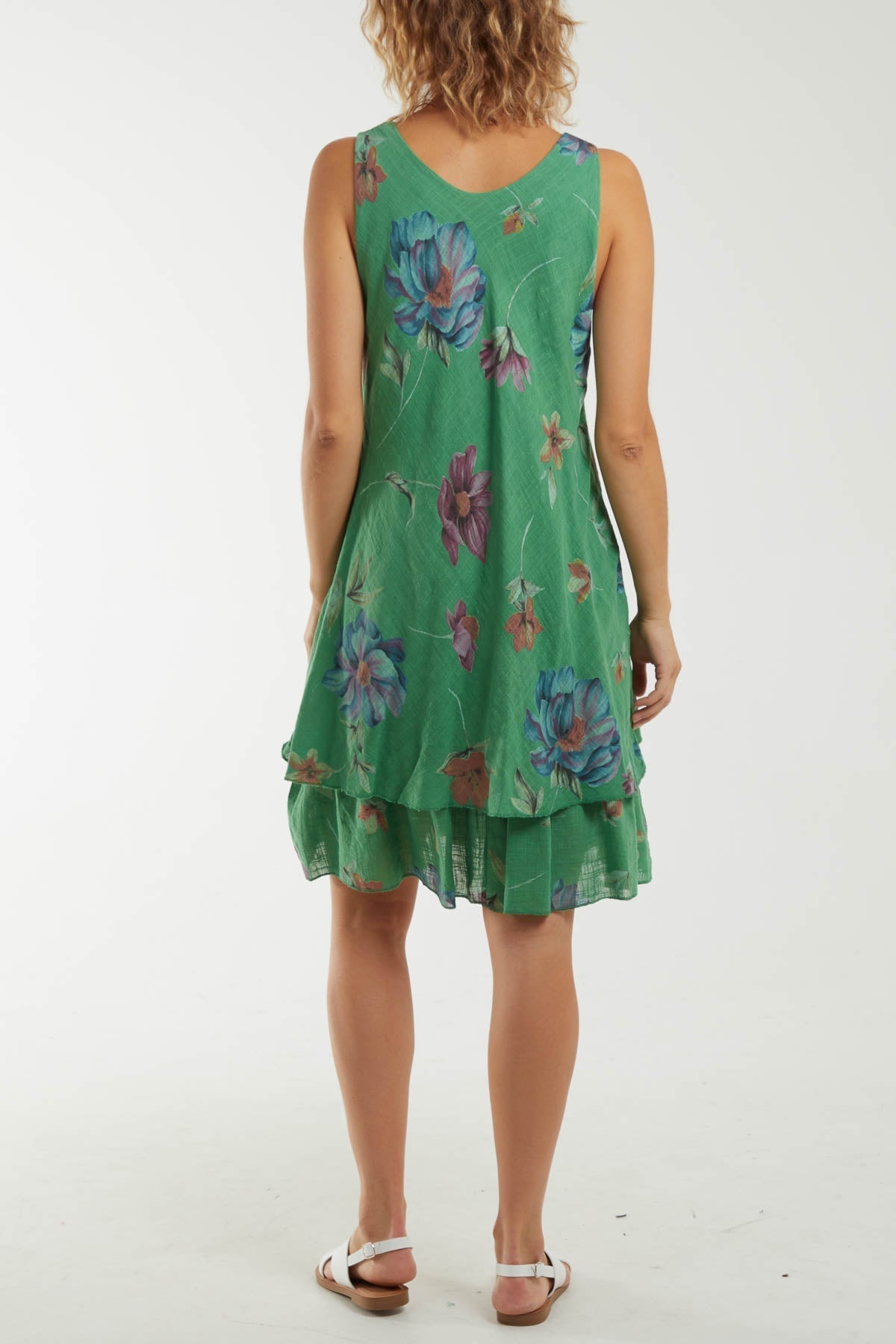 Turquoise Floral Double Layer Sleeveless Dress For Women ONE SIZE - Dropwear