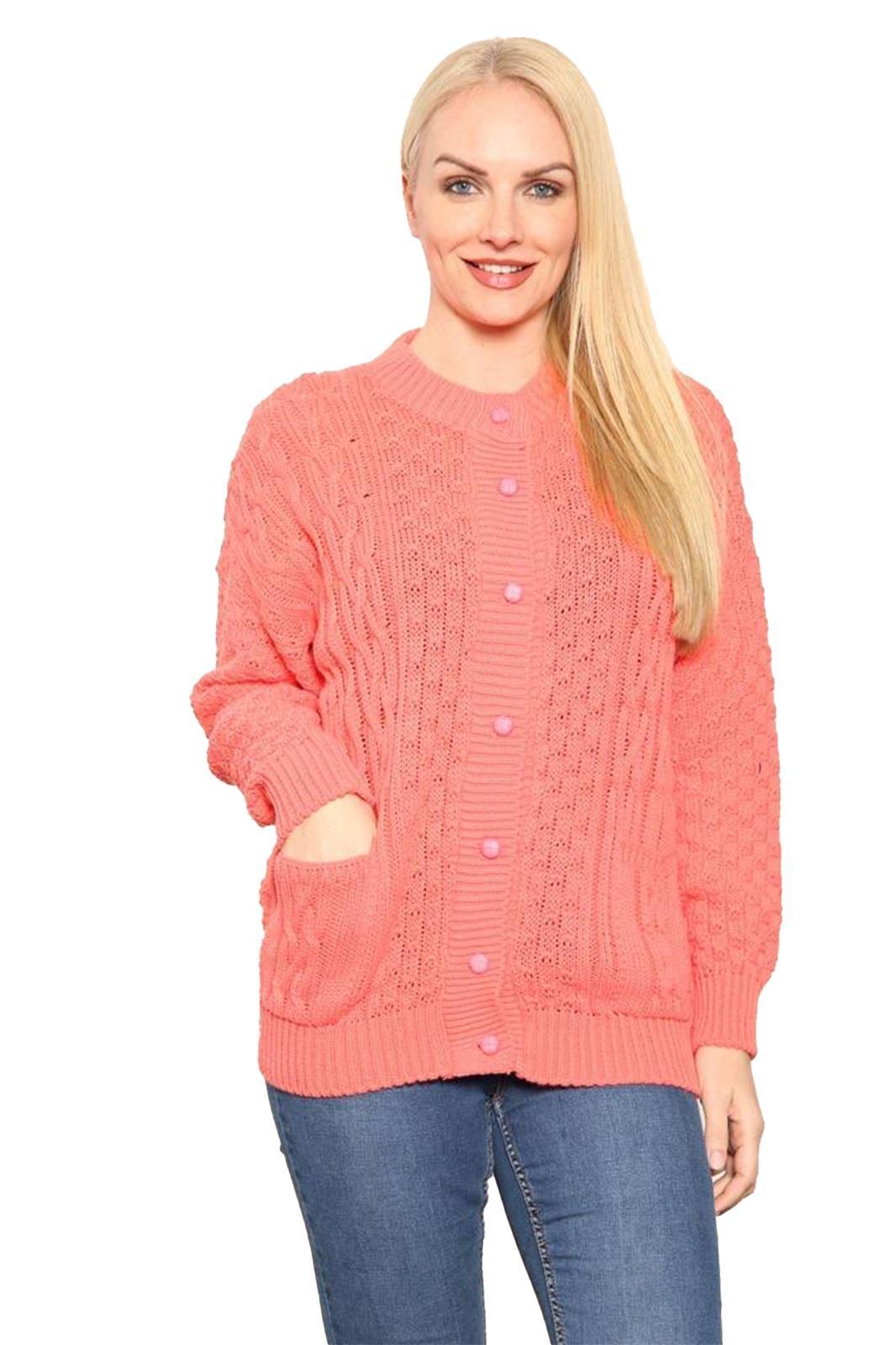 Cream Chunky Cable Knit Long Sleeve Cardigan For Women 20-22 - Dropwear