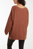 Round Neck Fine Knit Pocket Jumper For Women  - Dropwear