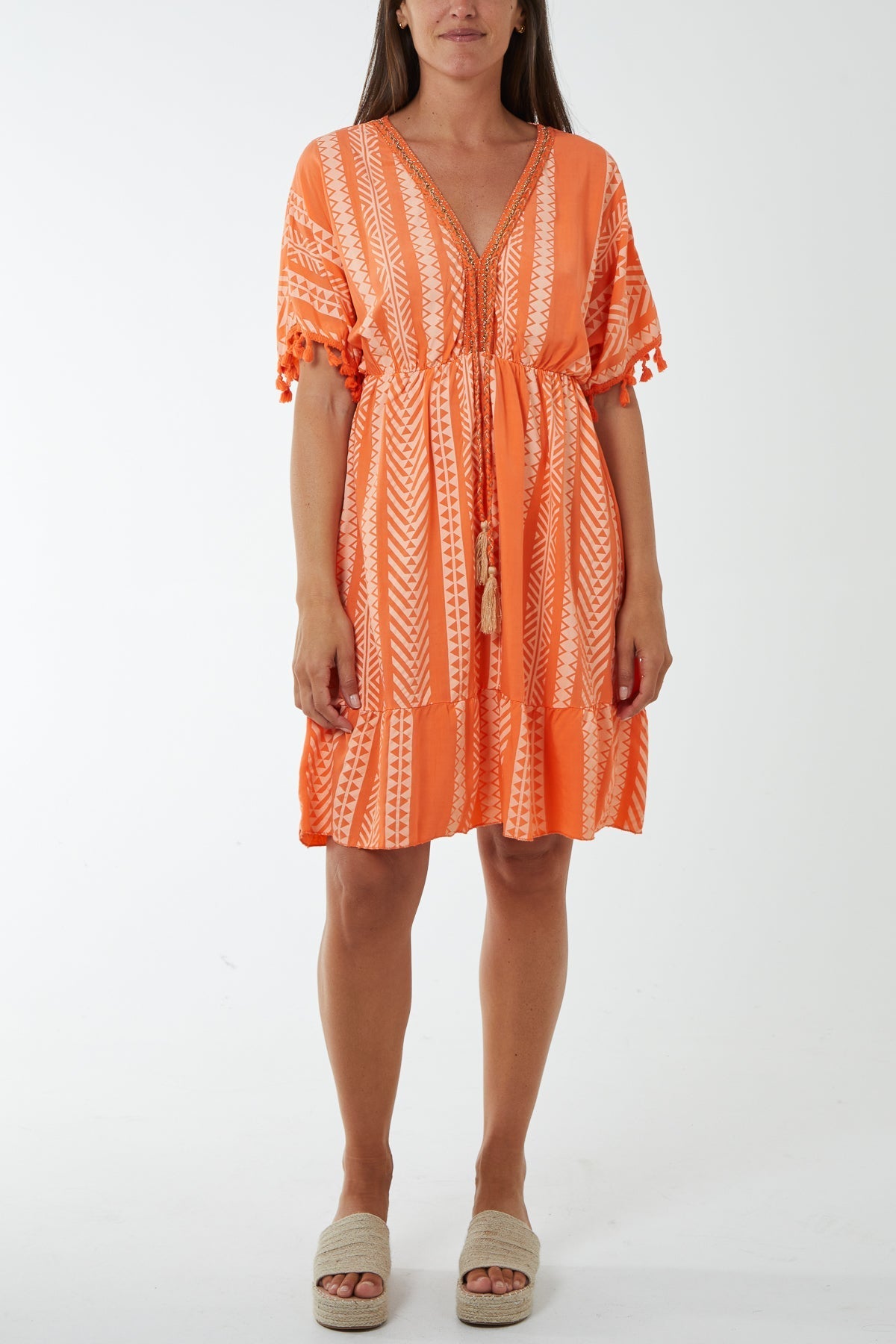 Aztec Print Mini Dress with Tassels For Women  - Dropwear