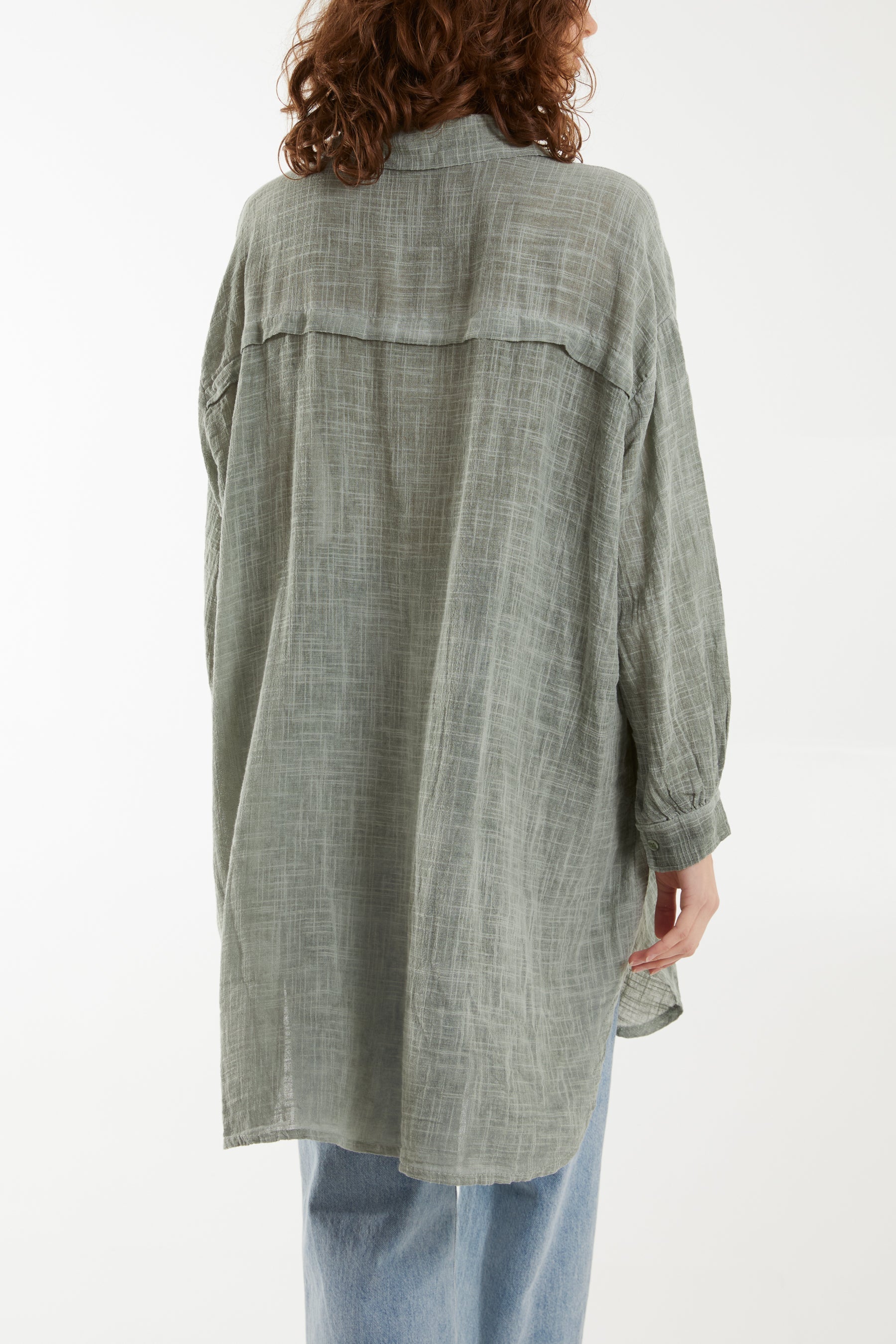 Oversized Button Through Acid Wash Shirt For Women  - Dropwear