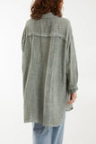 Oversized Button Through Acid Wash Shirt For Women  - Dropwear
