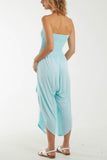 Light Blue Shirred Top Asymmetric Hem Strapless Jumpsuit For Women ONE SIZE - Dropwear