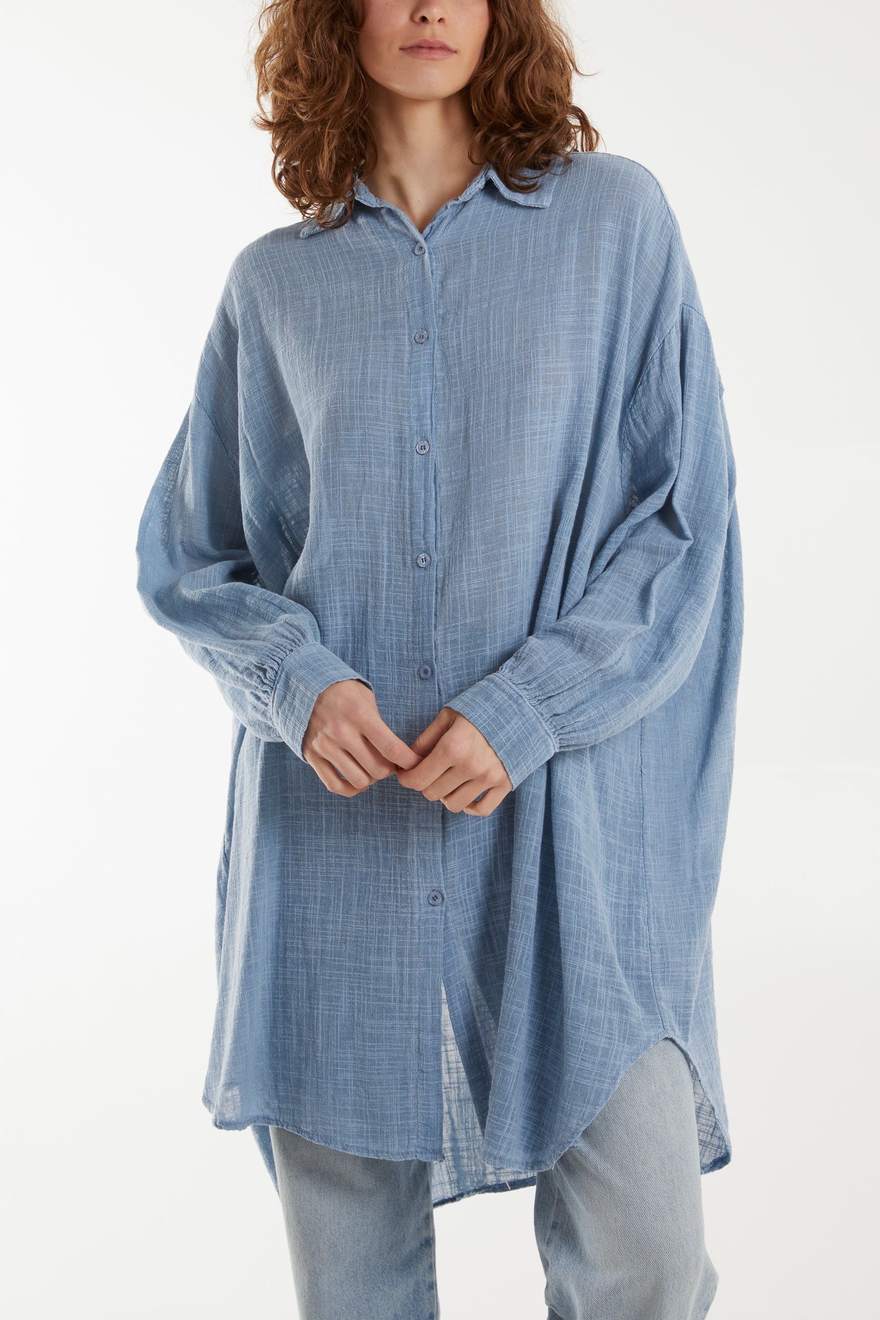 Oversized Button Through Acid Wash Shirt For Women  - Dropwear
