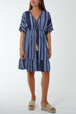 Black Aztec Print Mini Dress with Tassels For Women ONE SIZE - Dropwear