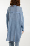 Oversized Button Through Acid Wash Shirt For Women  - Dropwear