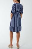 Navy Aztec Print Mini Dress with Tassels For Women ONE SIZE - Dropwear