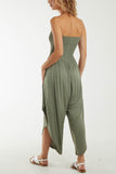 Royal Blue Shirred Top Asymmetric Hem Strapless Jumpsuit For Women ONE SIZE - Dropwear