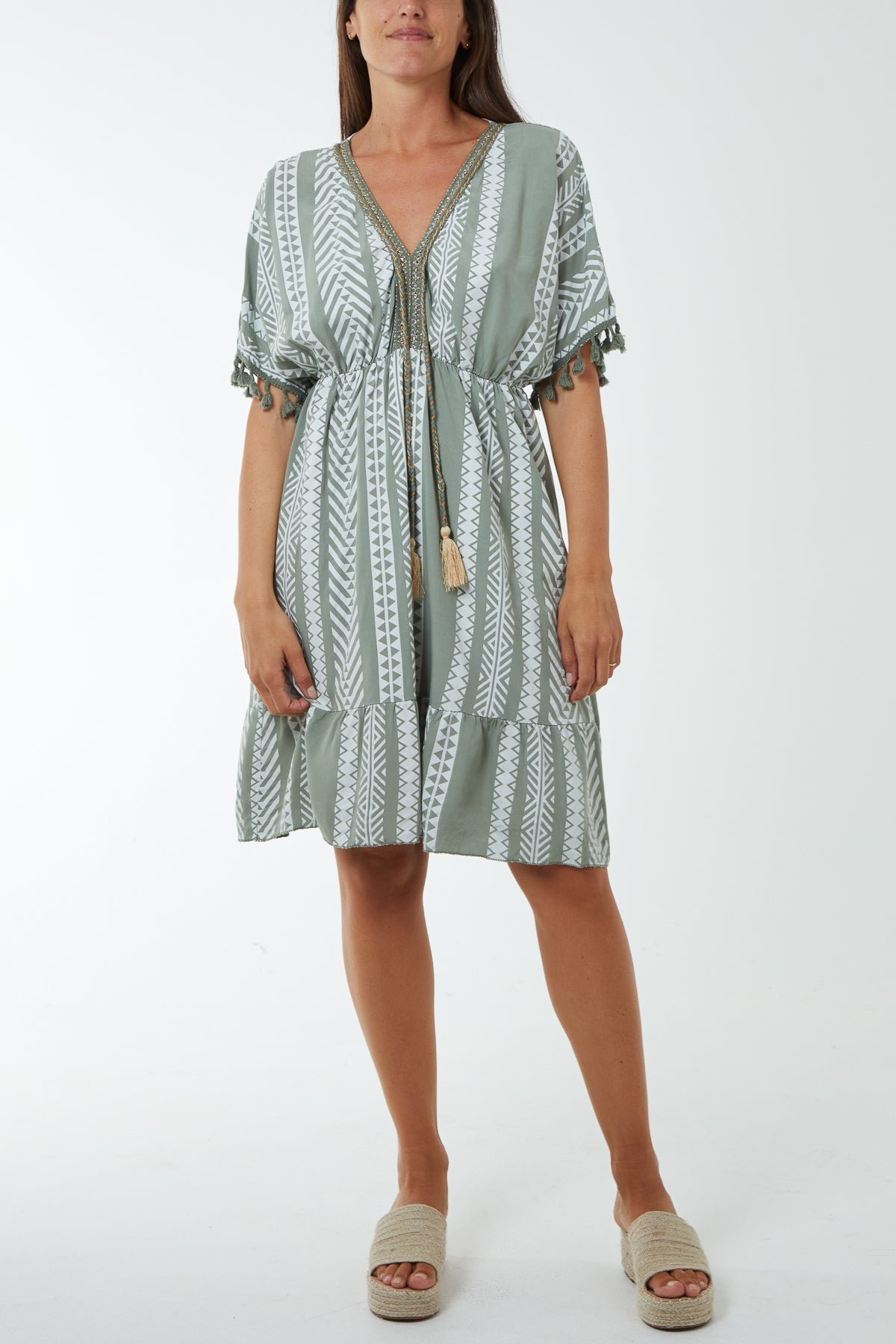 Aztec Print Mini Dress with Tassels For Women  - Dropwear