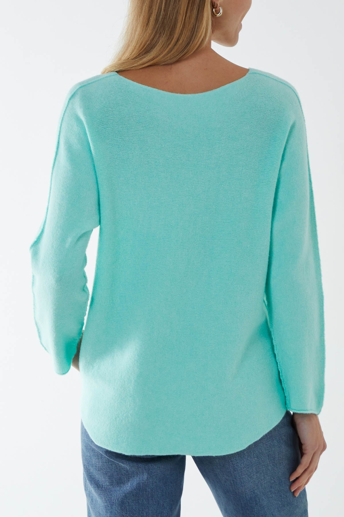 Beige Raw Edge V-Neck Jumper For Women ONE SIZE - Dropwear