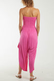 Shirred Top Asymmetric Hem Strapless Jumpsuit For Women  - Dropwear