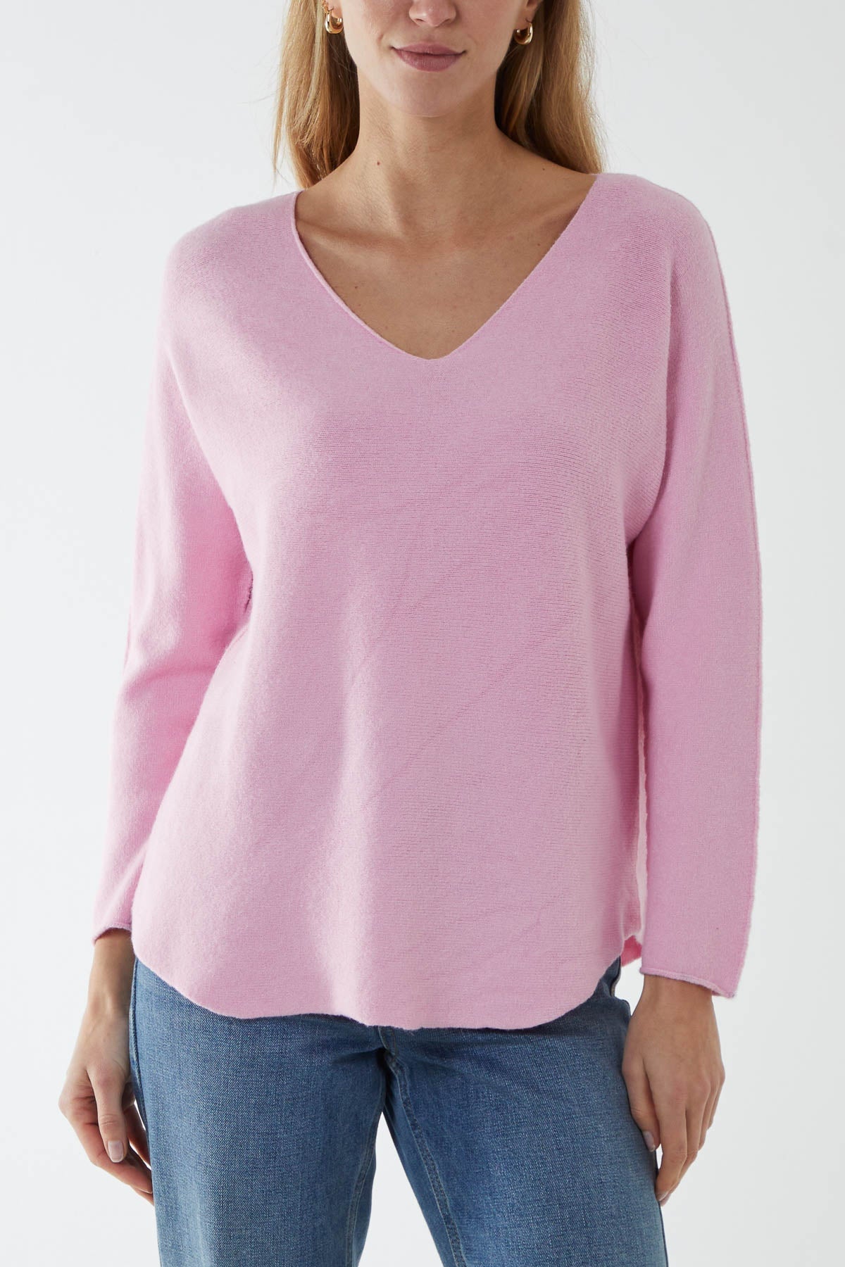 Khaki Raw Edge V-Neck Jumper For Women ONE SIZE - Dropwear