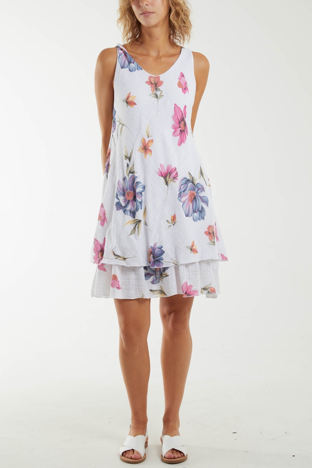 Floral Double Layer Sleeveless Dress For Women  - Dropwear