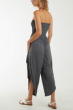 Charcoal Shirred Top Asymmetric Hem Strapless Jumpsuit For Women ONE SIZE - Dropwear