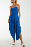 Shirred Top Asymmetric Hem Strapless Jumpsuit For Women  - Dropwear