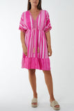 Khaki Aztec Print Mini Dress with Tassels For Women ONE SIZE - Dropwear
