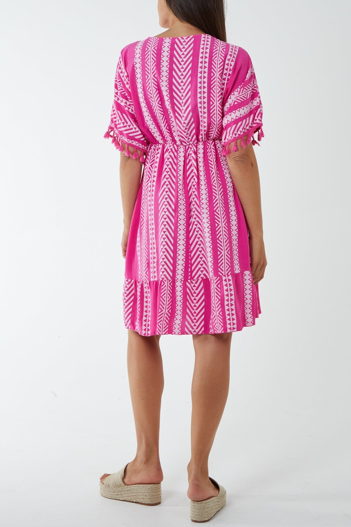 Royal Blue Aztec Print Mini Dress with Tassels For Women ONE SIZE - Dropwear