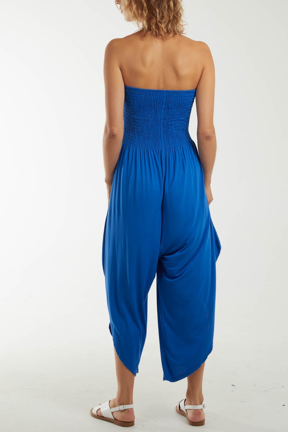 Shirred Top Asymmetric Hem Strapless Jumpsuit For Women  - Dropwear