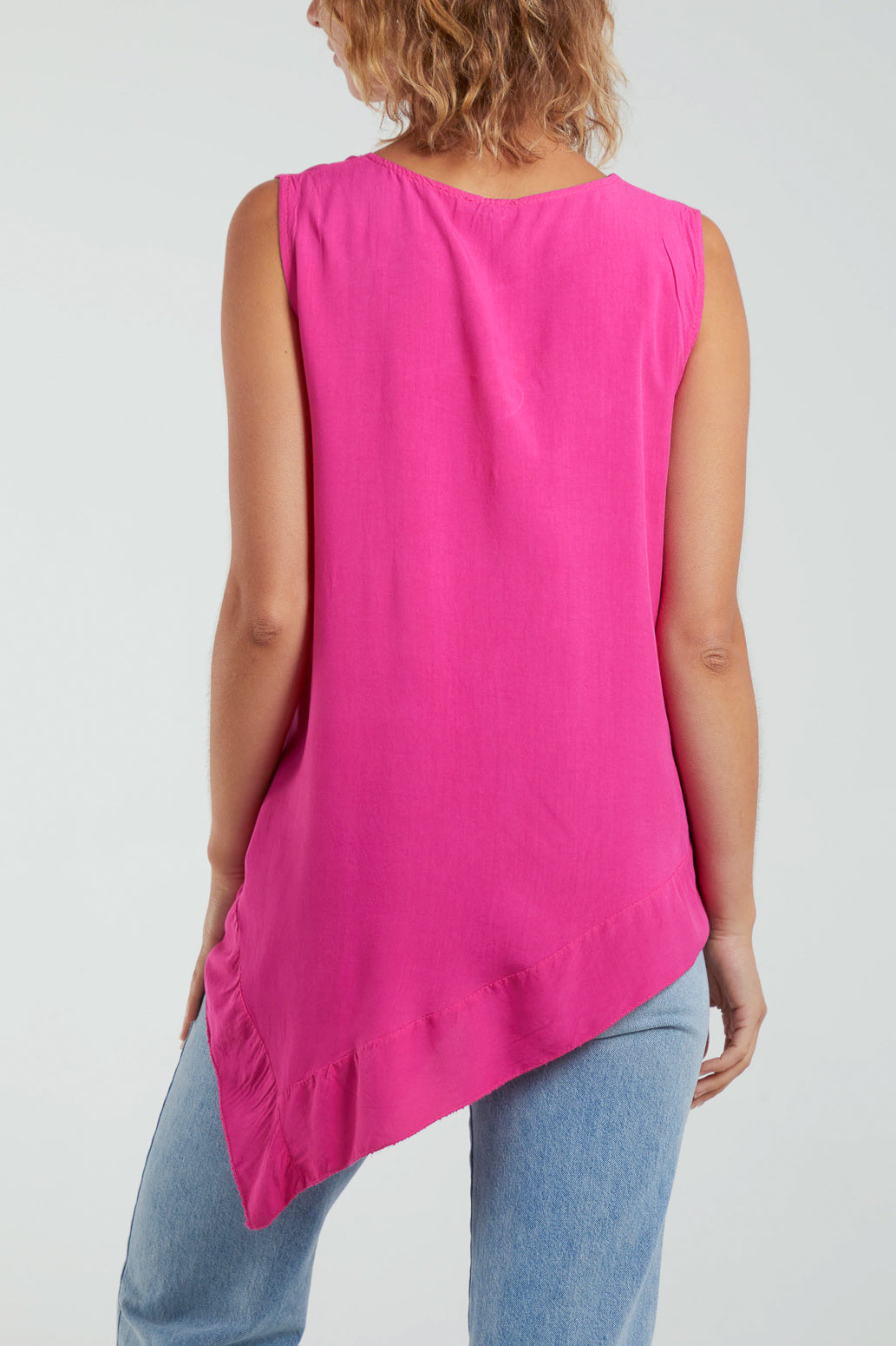 Sleeveless Asymmetric Frill Hem Necklace Top For Women  - Dropwear