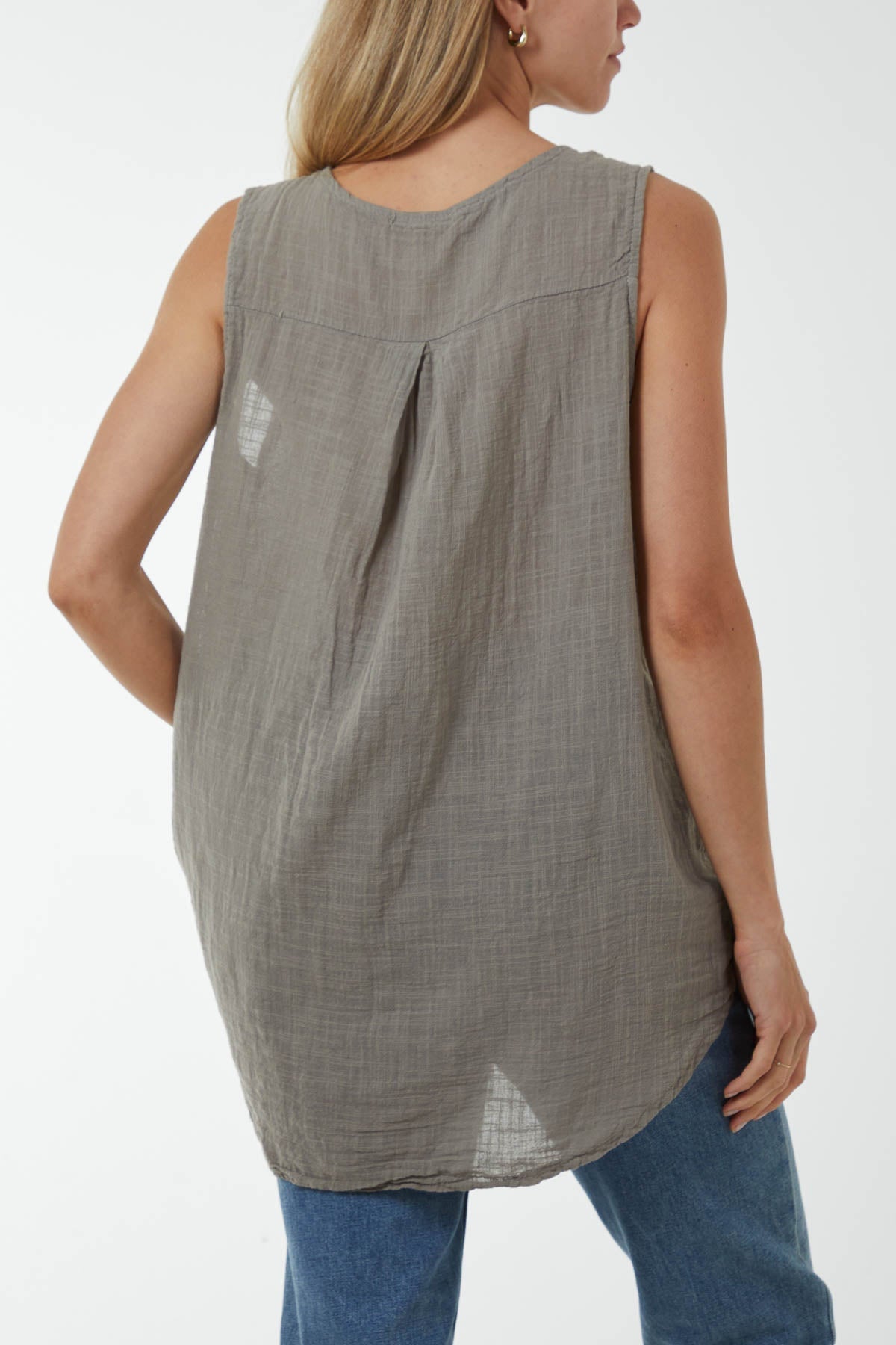 Khaki Oversized Sleeveless V-Neck  Top For Women ONE SIZE - Dropwear