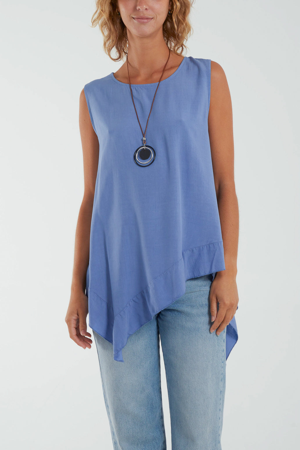 Fuchsia Sleeveless Asymmetric Frill Hem Necklace Top For Women ONE SIZE - Dropwear