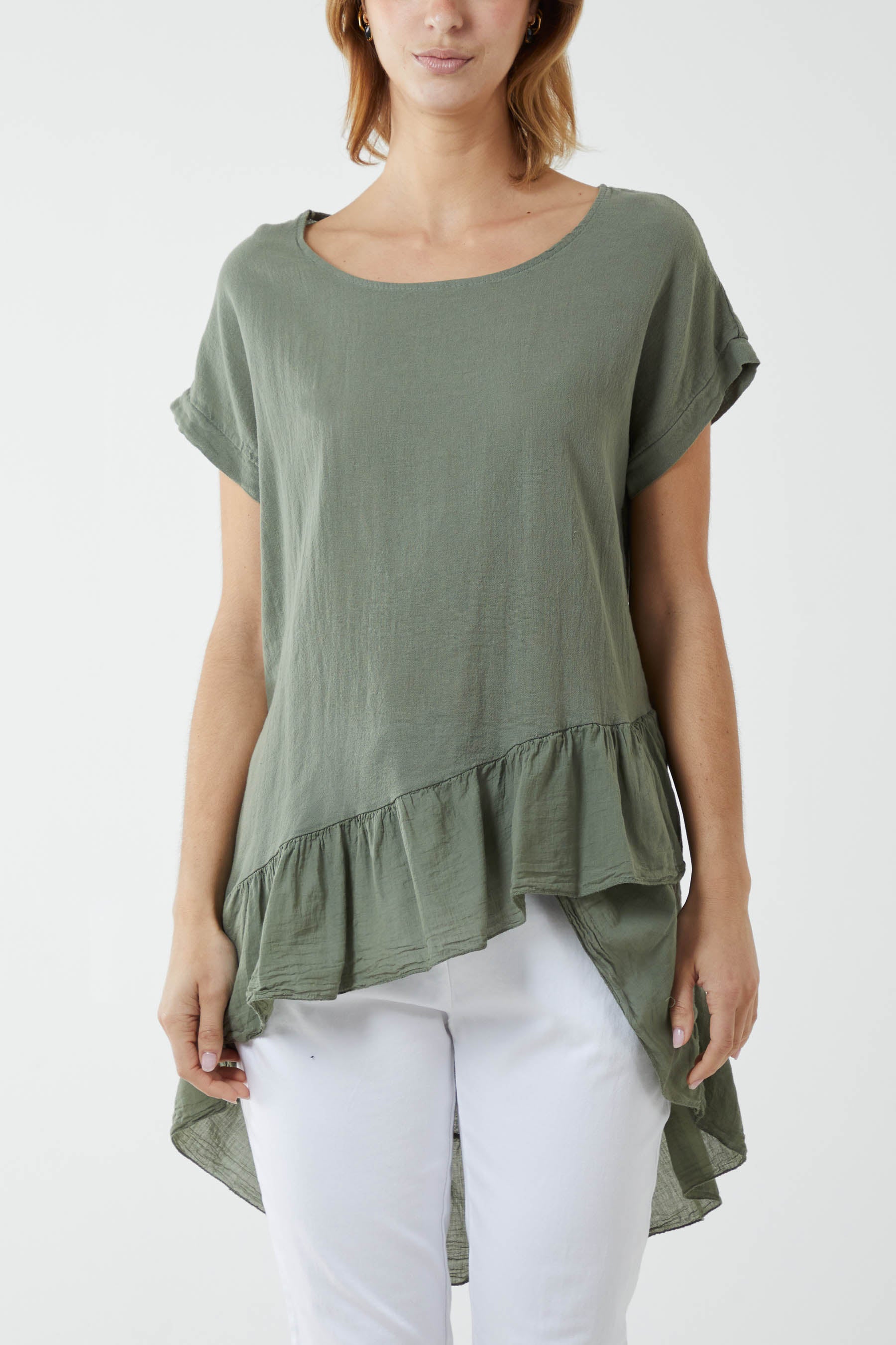 Light Blue Oversized Dip Hem Cotton Blouse For Women ONE SIZE - Dropwear