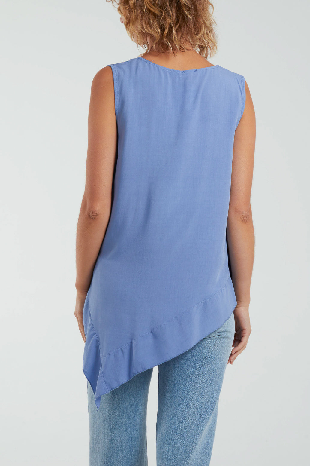 Blush Sleeveless Asymmetric Frill Hem Necklace Top For Women ONE SIZE - Dropwear