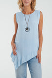 Stone Sleeveless Asymmetric Frill Hem Necklace Top For Women ONE SIZE - Dropwear