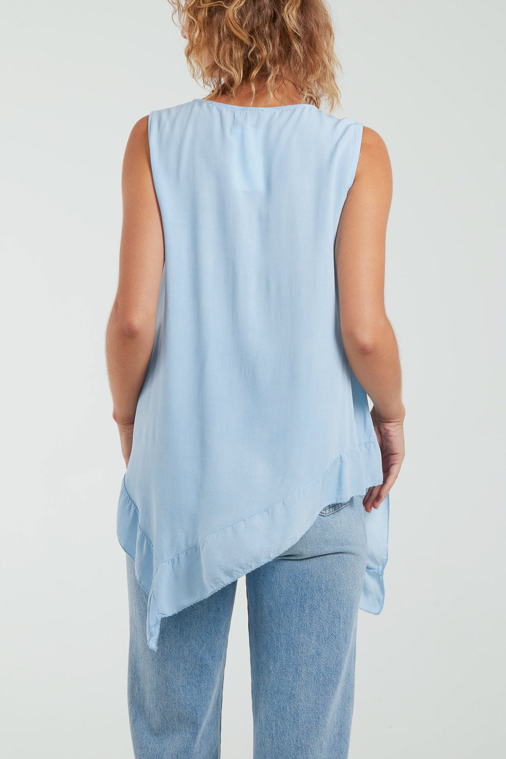 Black Sleeveless Asymmetric Frill Hem Necklace Top For Women ONE SIZE - Dropwear