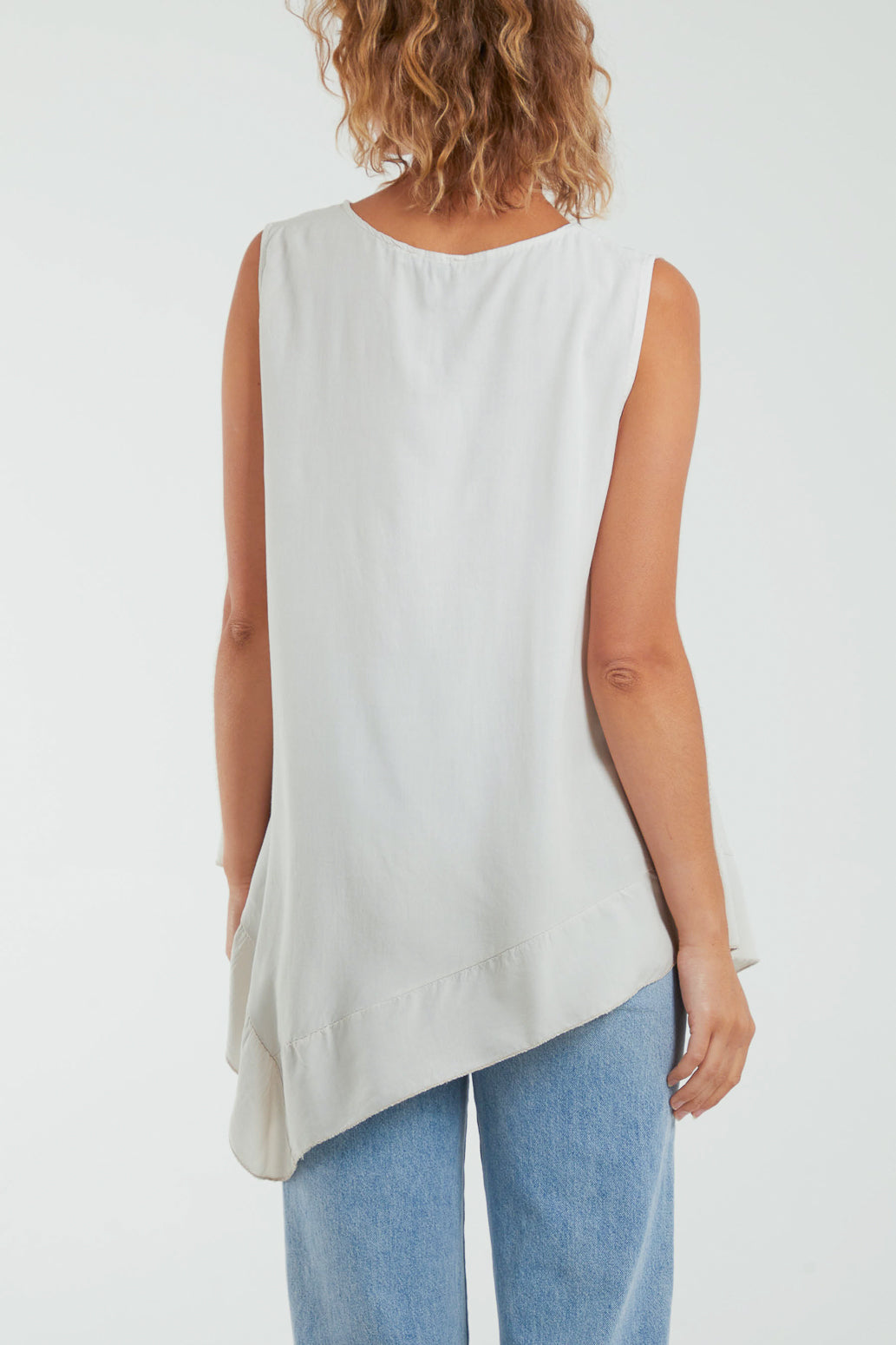 White Sleeveless Asymmetric Frill Hem Necklace Top For Women ONE SIZE - Dropwear
