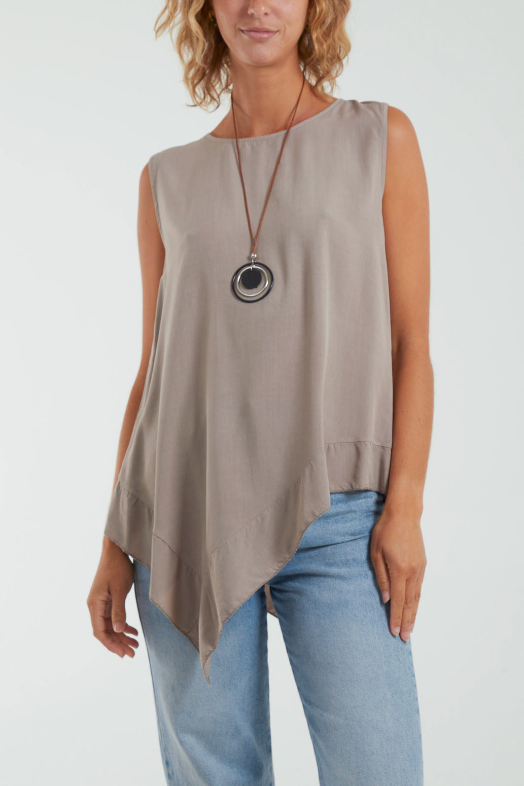 Sleeveless Asymmetric Frill Hem Necklace Top For Women  - Dropwear