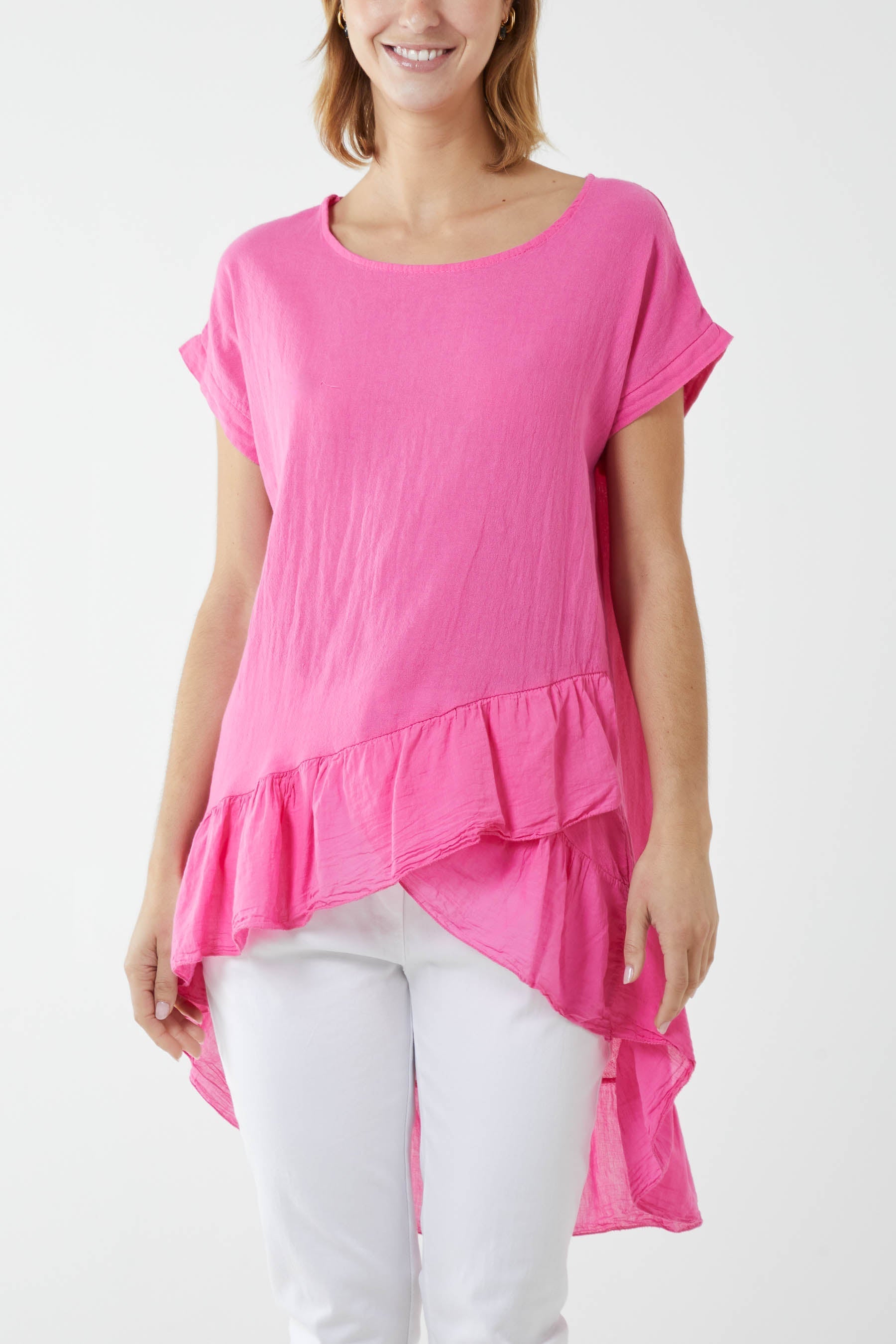 Oversized Dip Hem Cotton Blouse For Women  - Dropwear