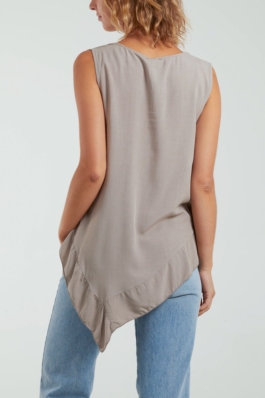 Sleeveless Asymmetric Frill Hem Necklace Top For Women  - Dropwear
