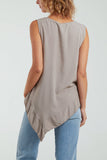 Sleeveless Asymmetric Frill Hem Necklace Top For Women  - Dropwear