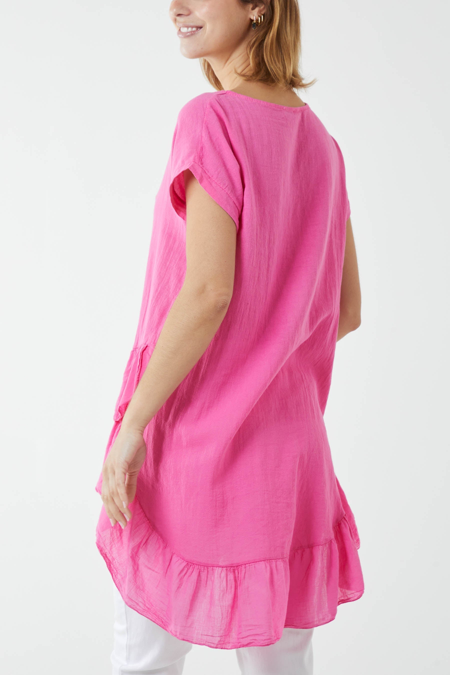 Oversized Dip Hem Cotton Blouse For Women  - Dropwear