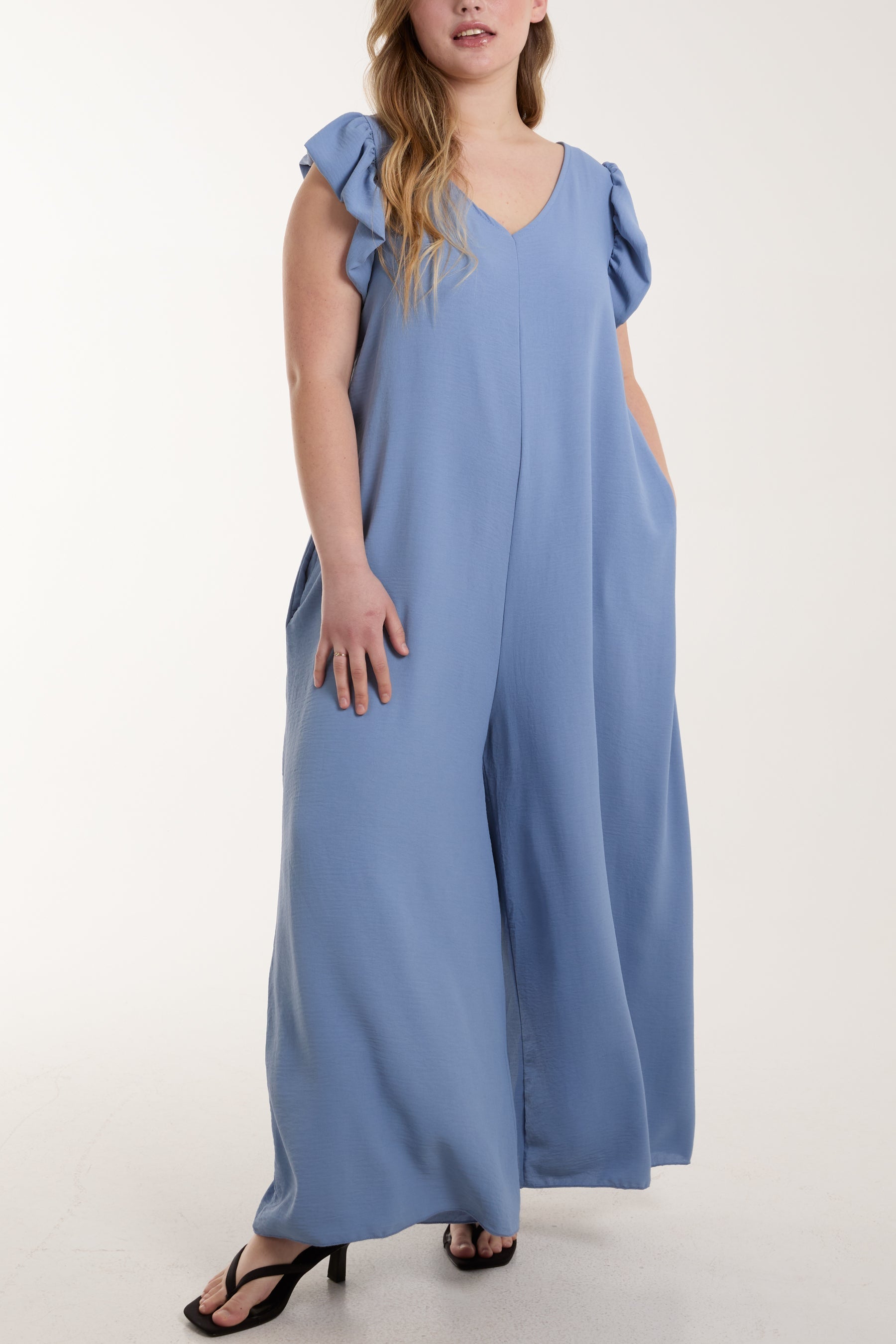 Jade Ruffle Sleeve Wide Leg Jumpsuit For Women ONE SIZE - Dropwear
