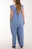 Denim Ruffle Sleeve Wide Leg Jumpsuit For Women ONE SIZE - Dropwear