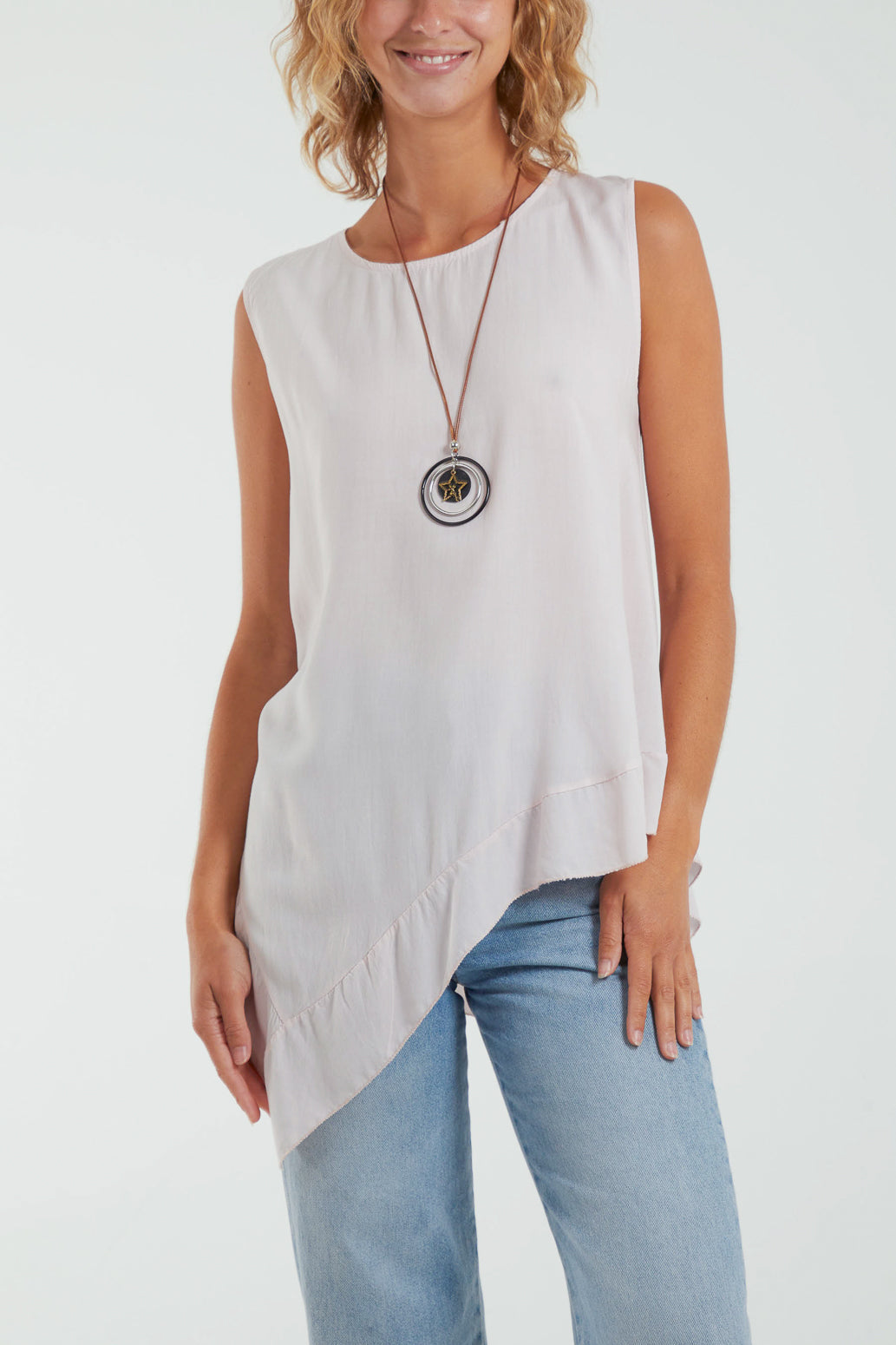Sleeveless Asymmetric Frill Hem Necklace Top For Women  - Dropwear