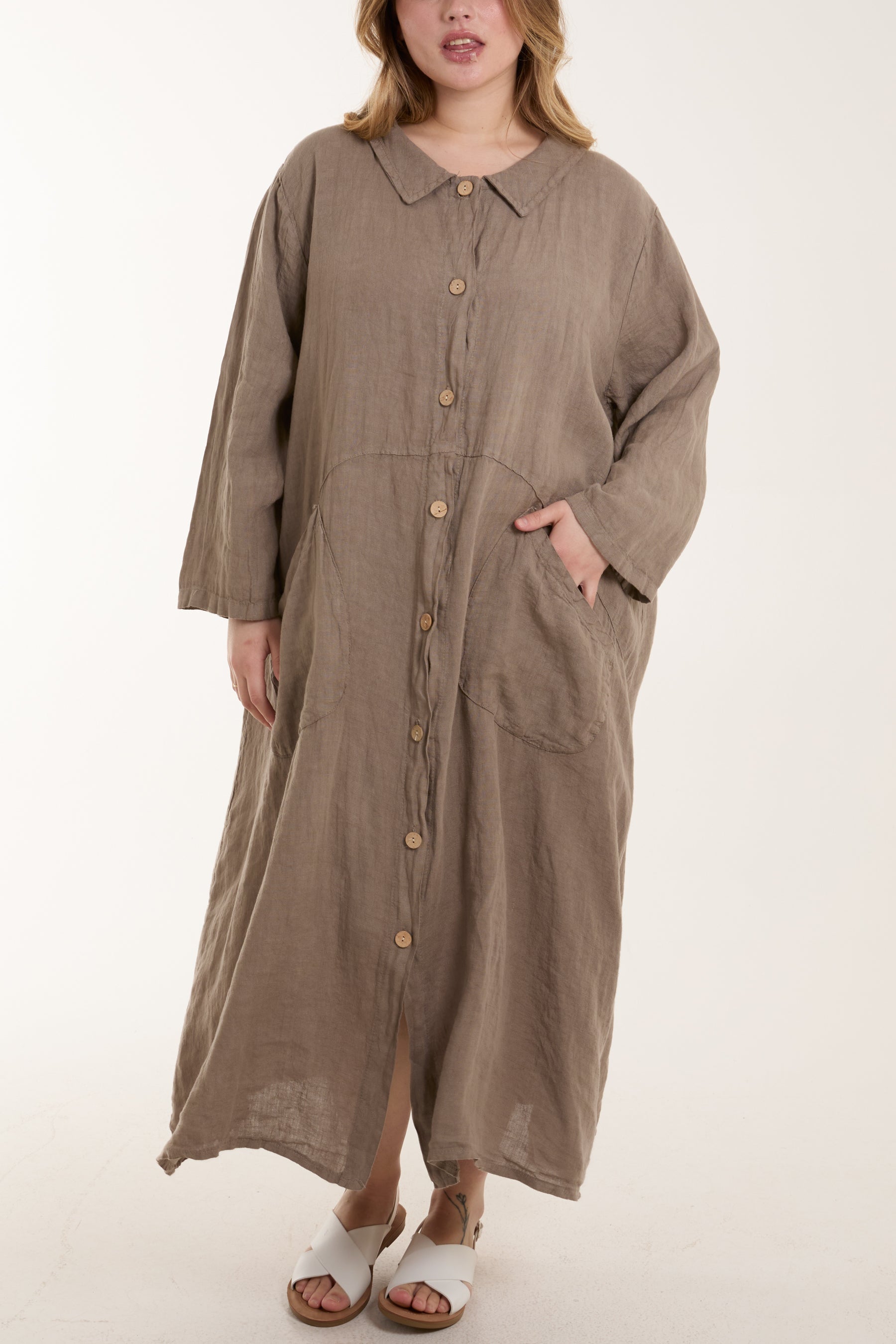White Oversized Button Through Pocket Shirt Dress For Women ONE SIZE - Dropwear