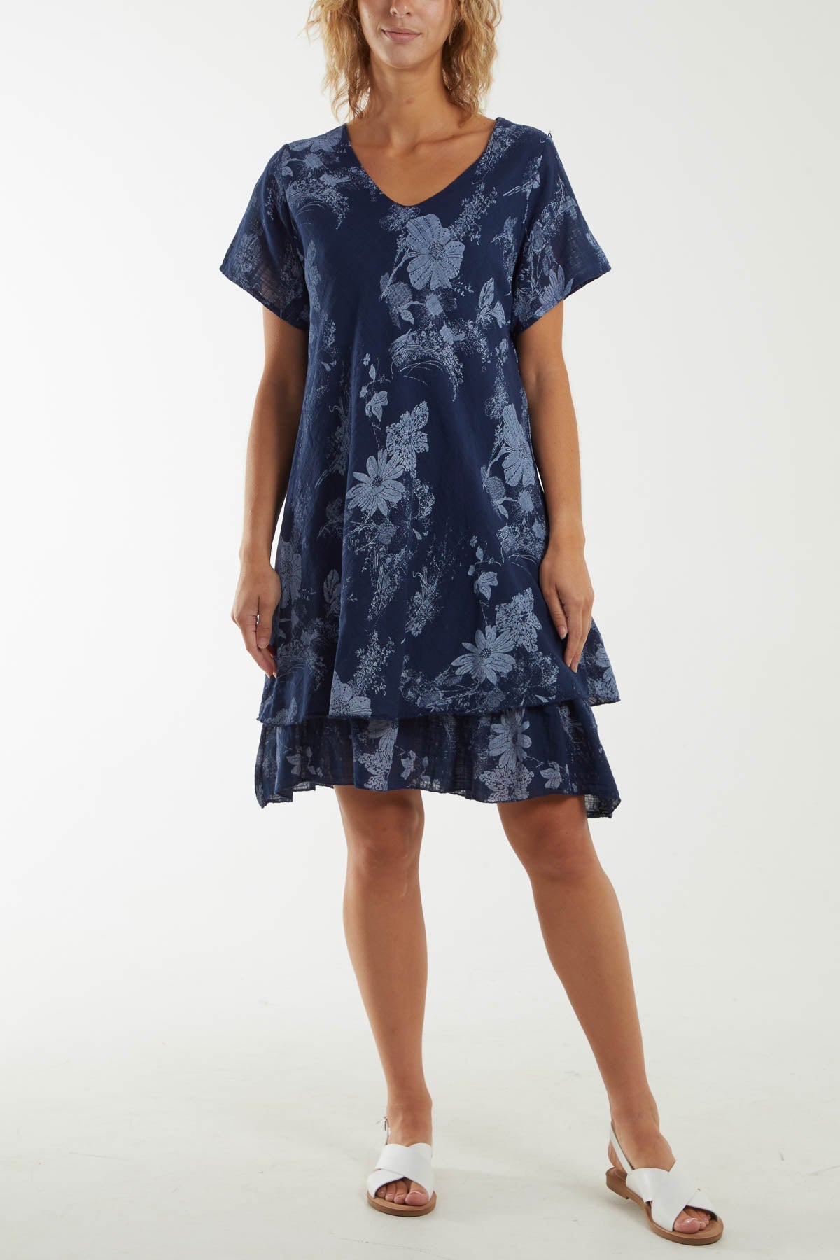Floral Double Layer Short Sleeve Dress For Women  - Dropwear