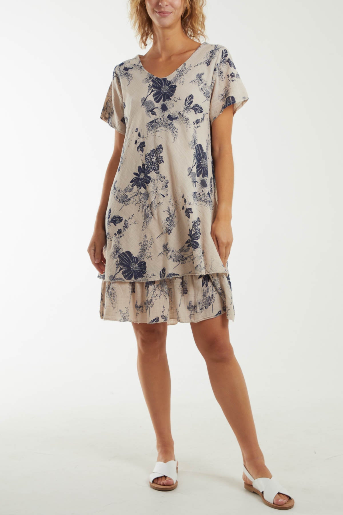 Floral Double Layer Short Sleeve Dress For Women  - Dropwear