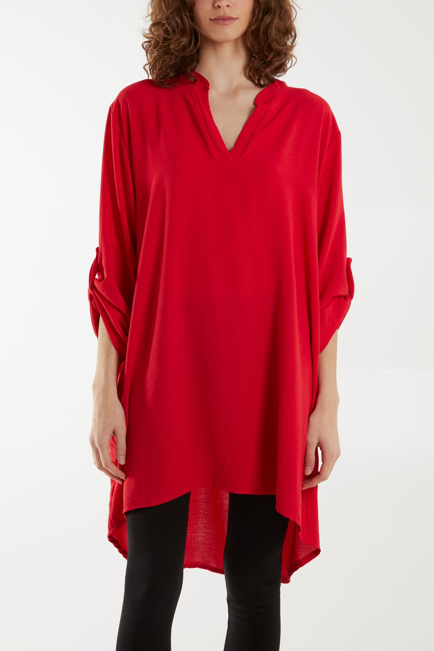 Hot Pink V-Neck Button Sleeve Long Top For Women ONE SIZE - Dropwear