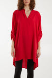 Hot Pink V-Neck Button Sleeve Long Top For Women ONE SIZE - Dropwear