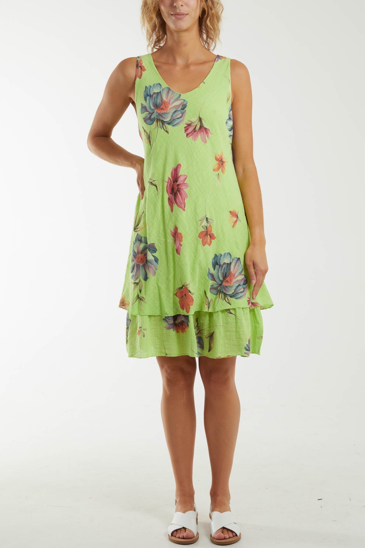Floral Double Layer Sleeveless Dress For Women  - Dropwear