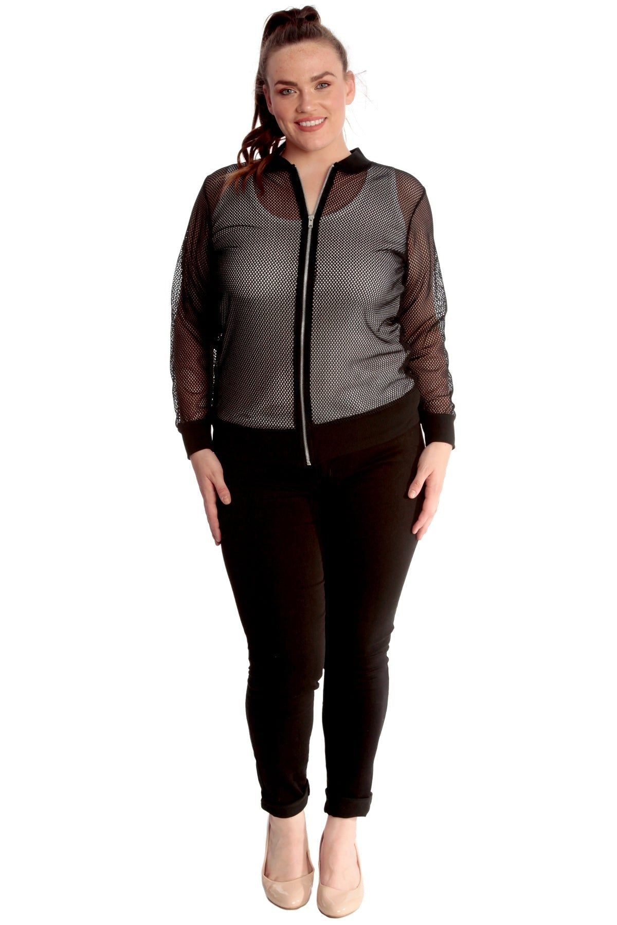 Black Mesh Bomber Jacket Ladies Net Plain Top For Women 26-28 - Dropwear